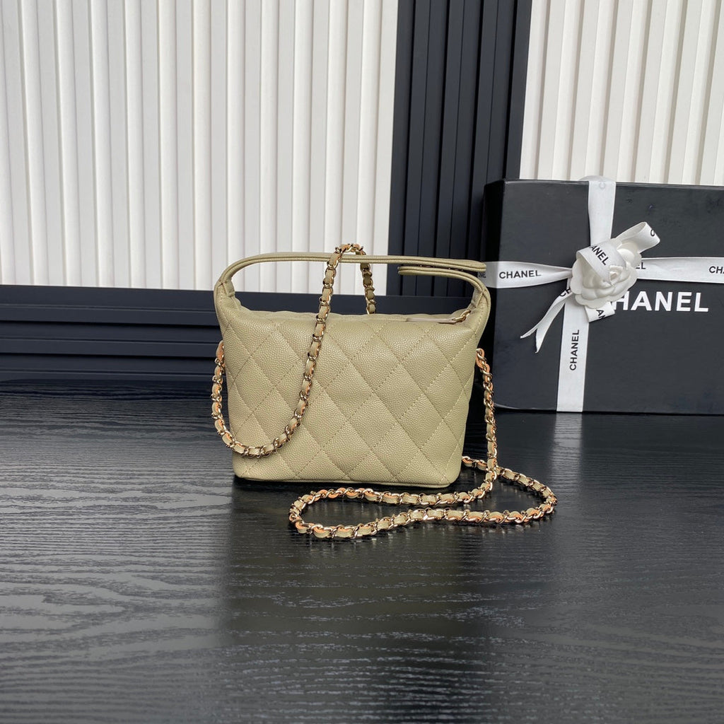 CC 25C Hobo Bag 21.5cm Top Handle Beige Grained Calfskin