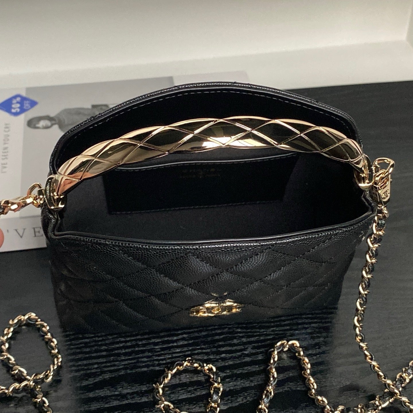 CC Coco Crush Handle Lunch Bag Black Caviar Leather