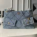 CC 2025 Classic Flap Bag Blue Denim Fabric Gold Hardware 296416