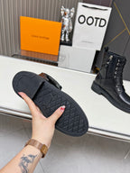 LV Citizen Flat Ranger Boot Plain Black Calfskin