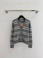 Miumiu 2025 Striped Knit Cardigan Gray and Black Wool
