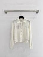 Miumiu 2025 Knit Cardigan White and Gray Wool