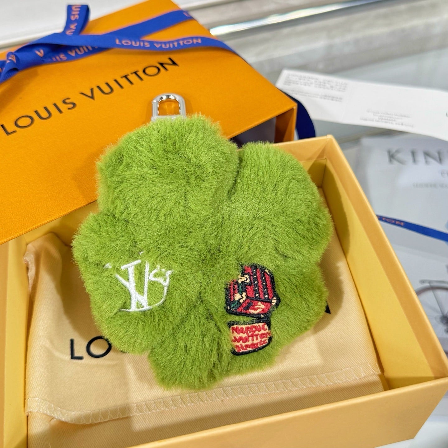 LV Lucky Trefoil Four-leaf Clover Charm Green mix Colors Wool