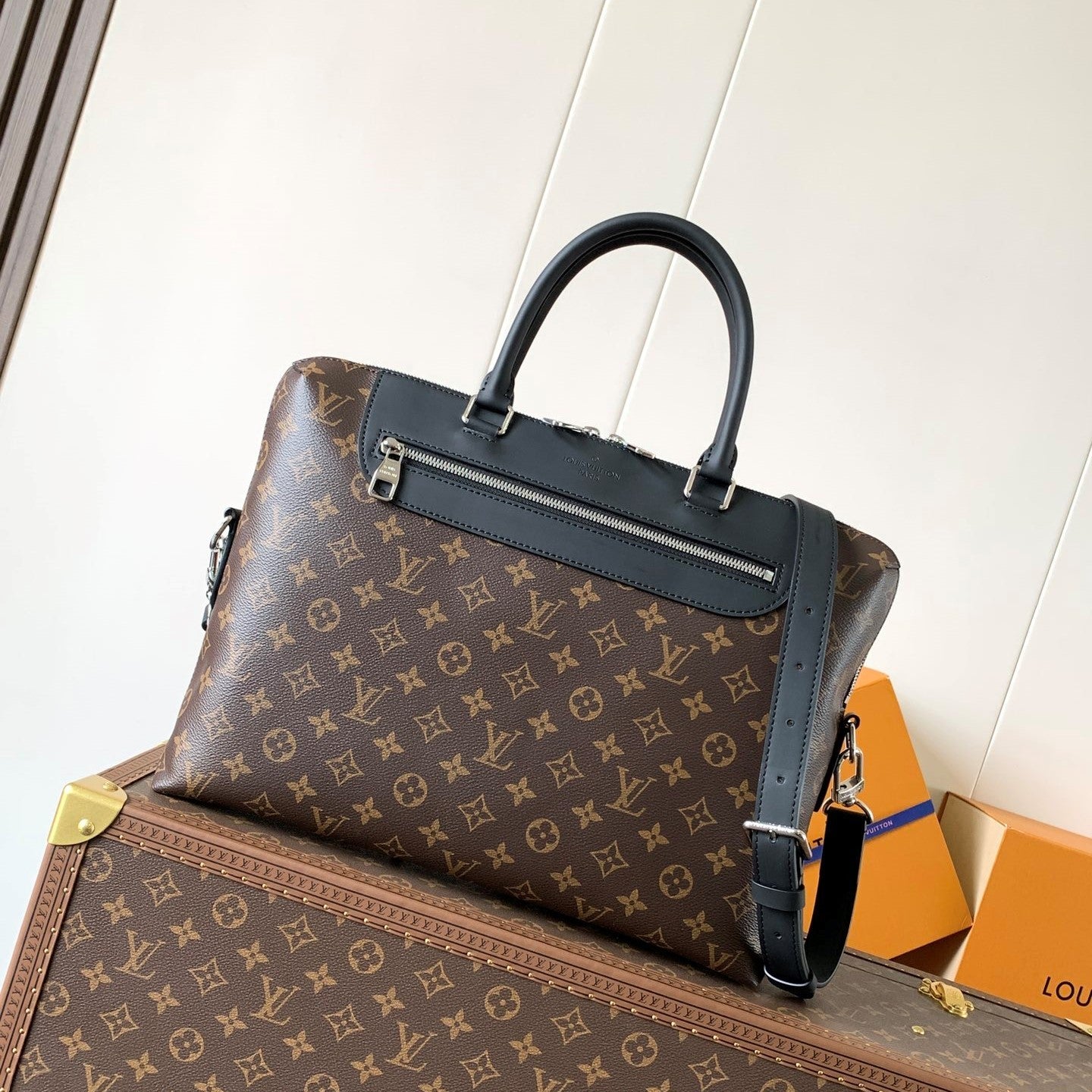 LV N54109 Porte-Documents Jour Briefcase Brown Monogram Canvas