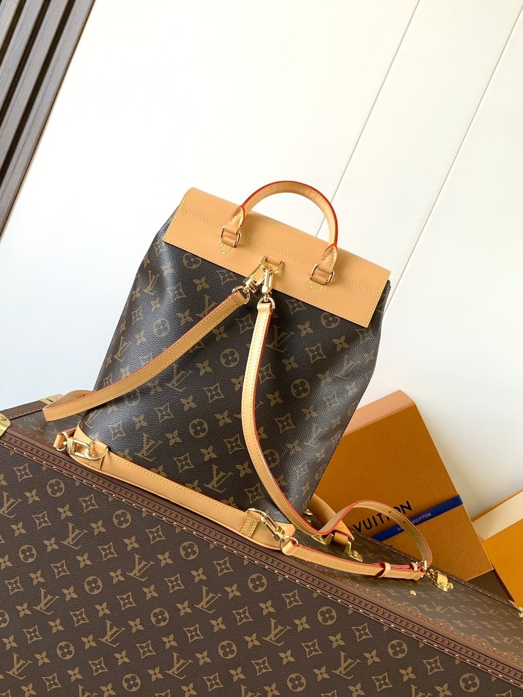 LV Soho MM Backpack 24cm Brown Beige Monogram Canvas & Cowhide