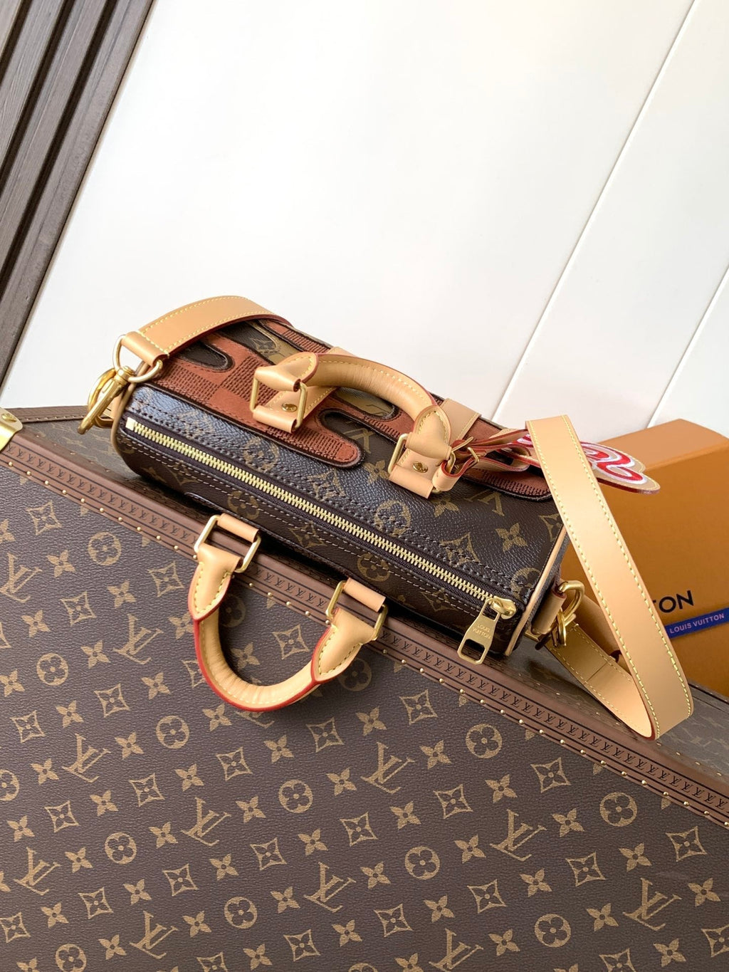 LV Keepall Bandoulière 25 Brown Boro Monogram Landscape canvas & Cowhide