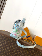 LV M13905 Nano Steamer Bag 15cm Solf Blue White Monogram Silver HW