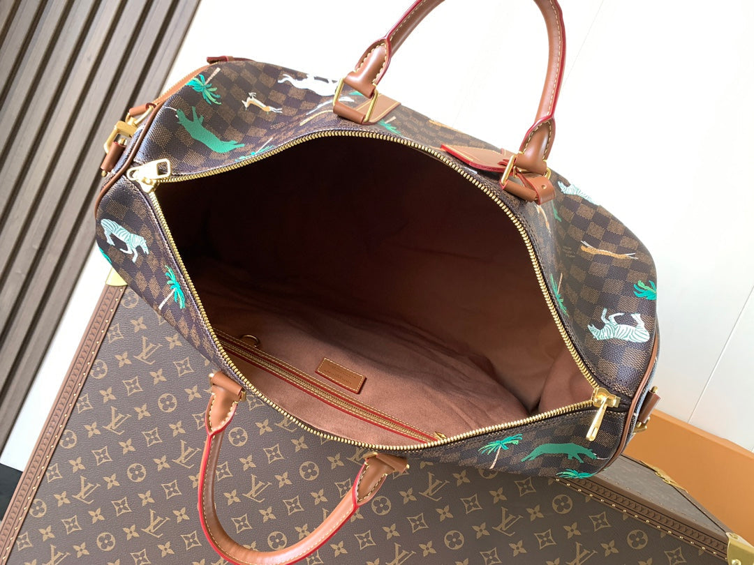 LV Keepall Bandoulière 50 Brown Animal Printed Monogram Canvas