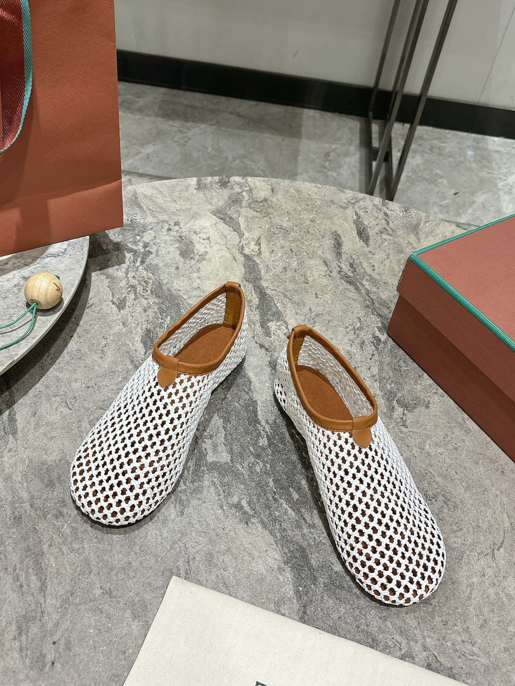 LP hollow knit ballet flats white 0rigin@l leather 379025