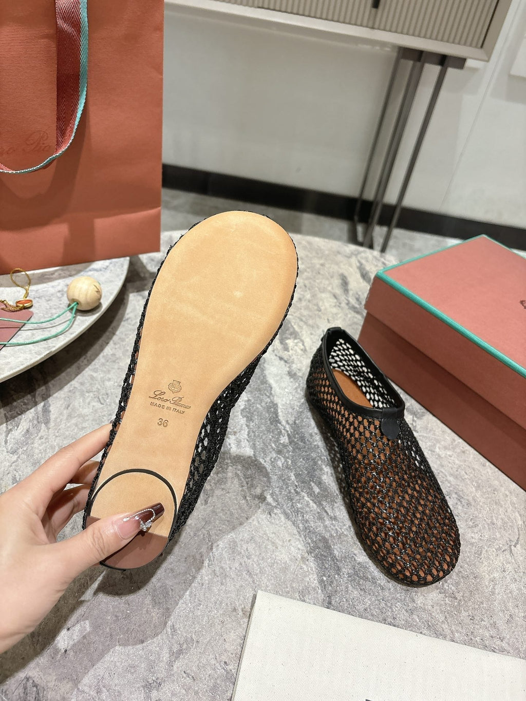 LP hollow knit ballet flats black 0rigin@l leather 379023