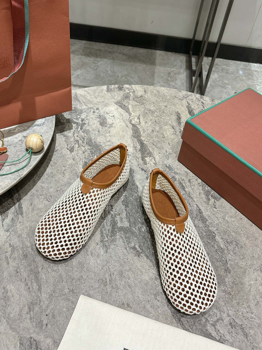 LP hollow knit ballet flats beige 0rigin@l leather 379024