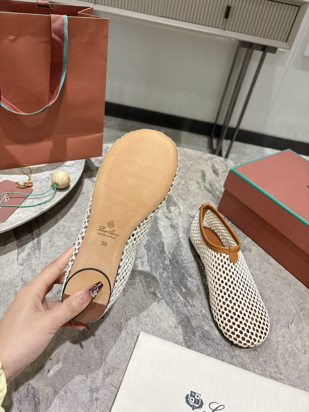 LP hollow knit ballet flats beige 0rigin@l leather 379024