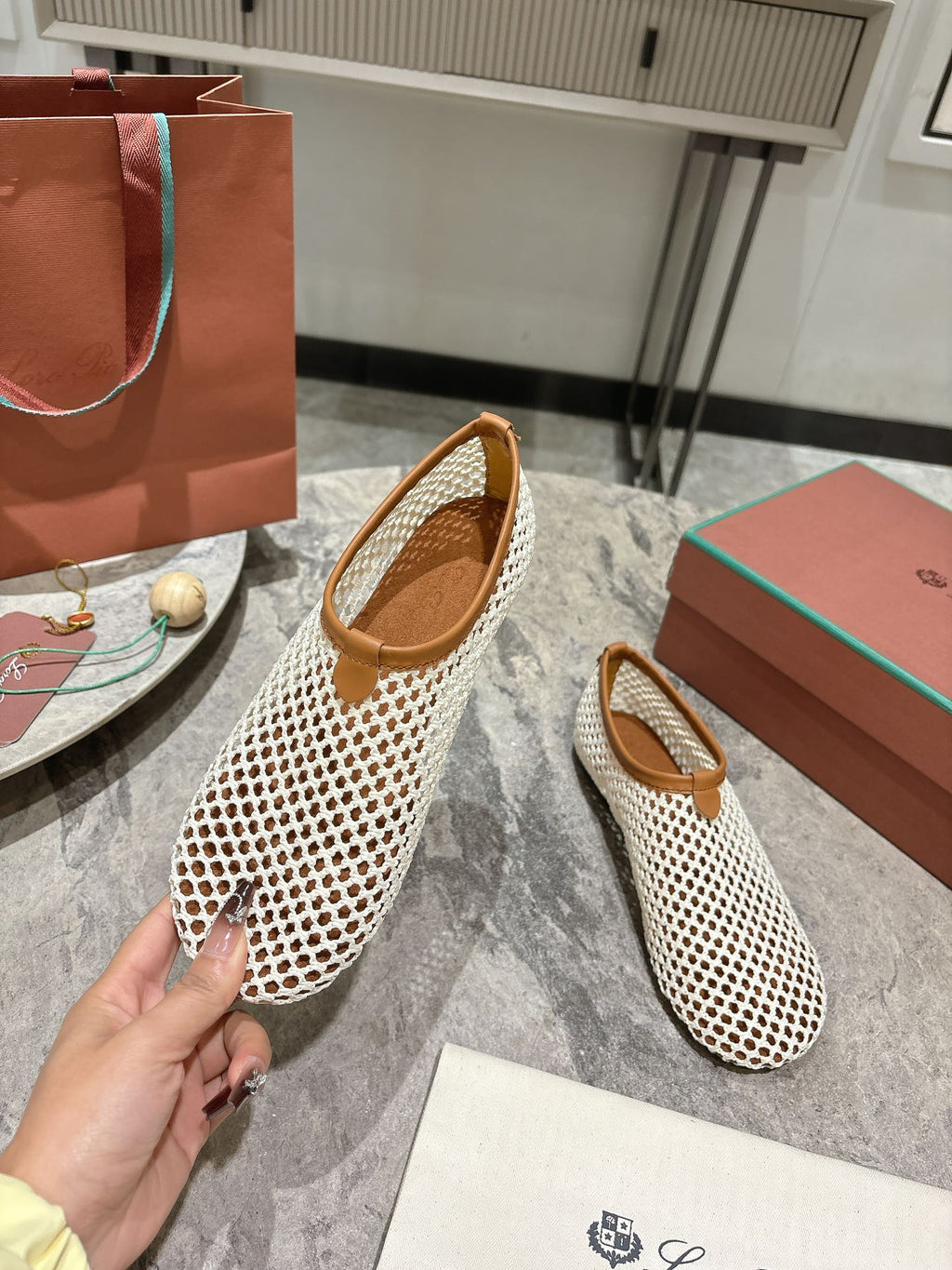 LP hollow knit ballet flats beige 0rigin@l leather 379024
