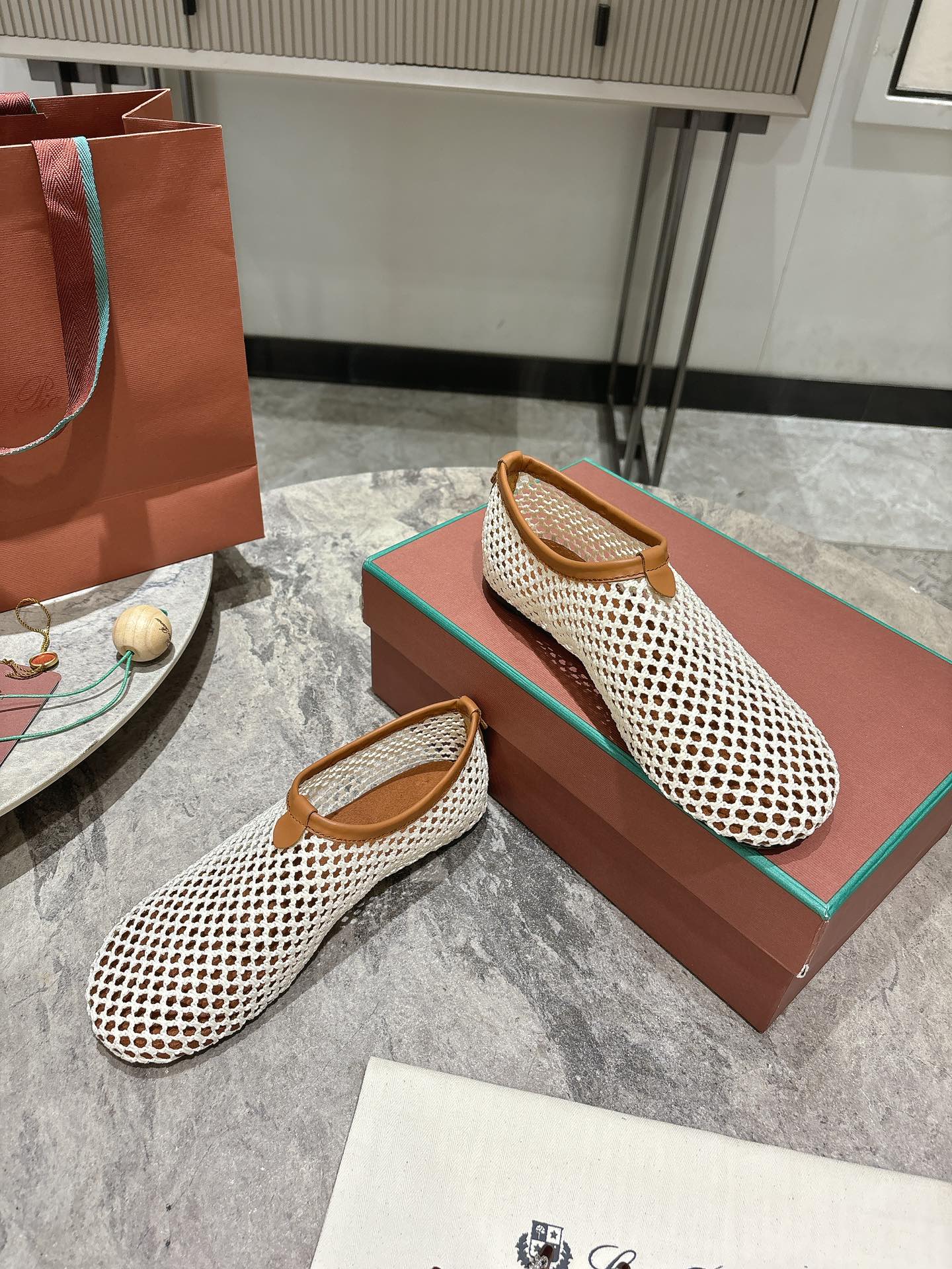 LP hollow knit ballet flats beige 0rigin@l leather 379024