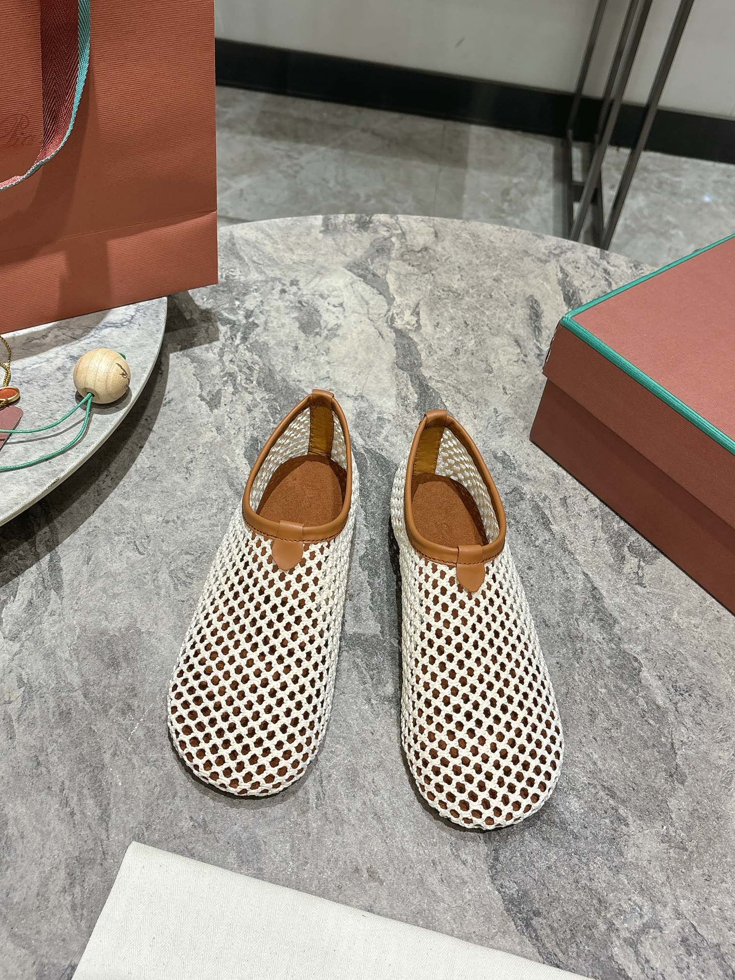 LP hollow knit ballet flats beige 0rigin@l leather 379024