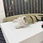 CL TRIOMPHE 25 MM BELT IN OLIVE GREEN CALFSKIN SILVER HARDWARE