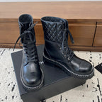 CC Ankle Boots Flat Quited Black Calfskin 529286
