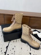 CC Ankle Boots Flat Quited Beige Calfskin 529288