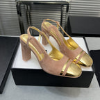 slingback rose suede gold metalic lambskin square toe 9.5