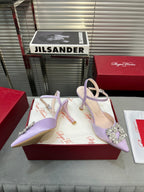 Flower Strass Buckle Slingback Pump 90 Violet Satin