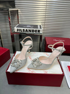 Flower Strass Buckle Slingback Pump 90 Grey Crystal Satin