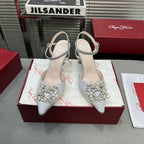 Flower Strass Buckle Slingback Pump 90 Grey Satin