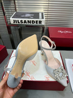 Flower Strass Buckle Slingback Pump 90 Grey Satin