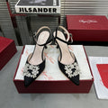 Flower Strass Buckle Slingback Pump 90 Black Satin