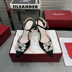 Flower Strass Buckle Slingback Pump 90 Black Satin