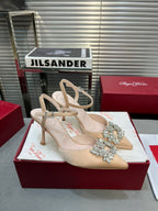 Flower Strass Buckle Slingback Pump 90 Beige Satin