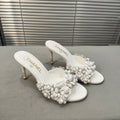 mule sandal 80 white calfskin flower