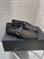 Alaia Braided Hollow Ballet Flats Black Cowhide 300041