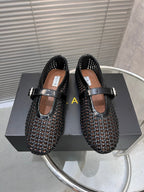 Alaia Braided Hollow Ballet Flats Black Cowhide 300041