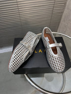 Alaia Braided Hollow Ballet Flats Silver Cowhide 300042