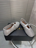 Alaia Braided Hollow Ballet Flats Silver Cowhide 300042