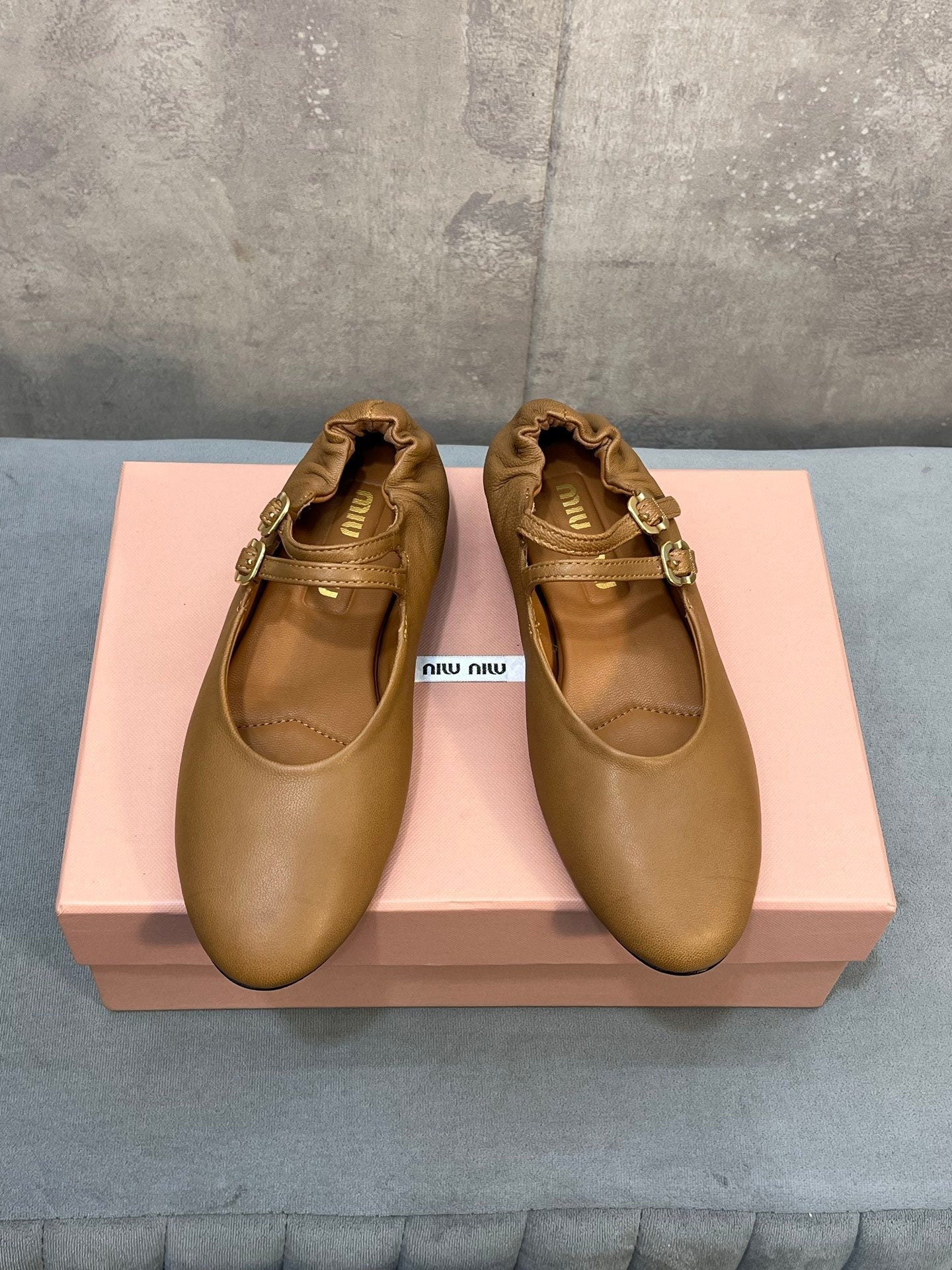 Miu 26s Ruches Ballerinas Brown Nappa Leather 682644