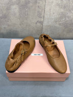 Miu 26s Ruches Ballerinas Brown Nappa Leather 682644