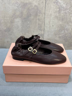 Miu 26s Ruches Ballerinas Chocolate Nappa Leather 682645