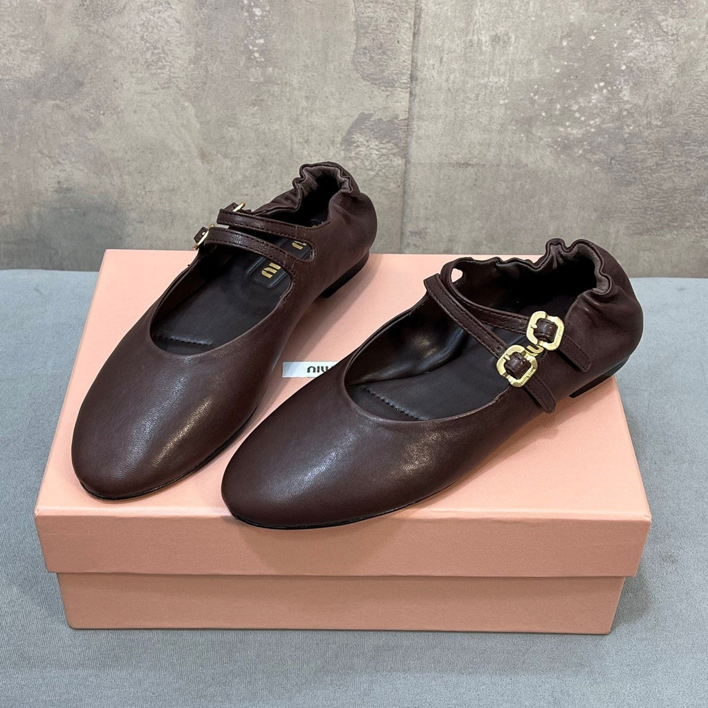 Miu 26s Ruches Ballerinas Chocolate Nappa Leather 682645
