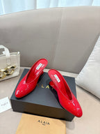 Alaia 25 Curve Wedge Mules Red Lambskin 293556
