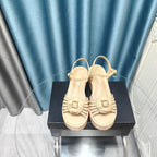 Camellia Slide Wedge Sandal Beige Cream Lambskin