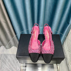 slingback 65 dark pink tweed black grosgrain