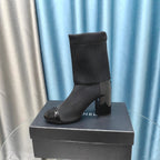 CC Short Boots 80mm Black Wool Fabric And Lambskin