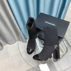 CC Short Boots 80mm Black Wool Fabric And Lambskin