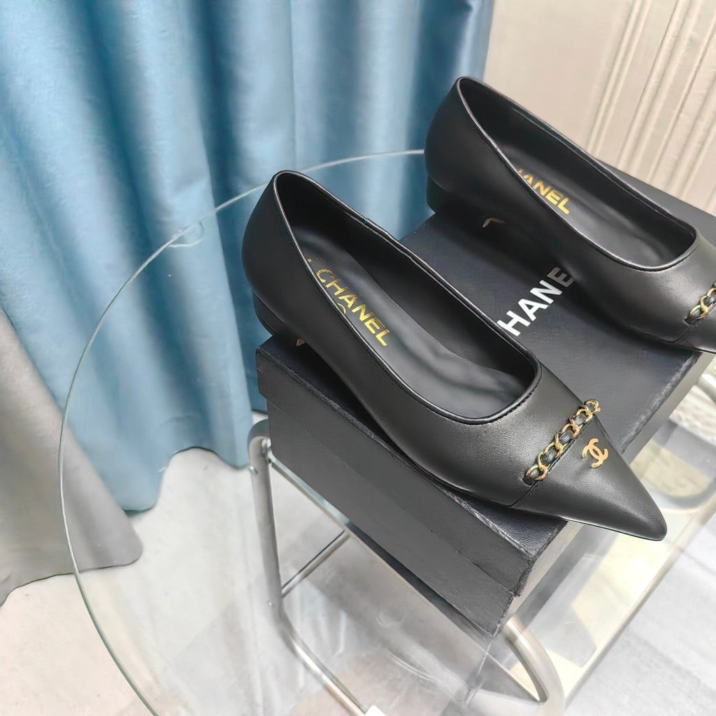 CC Ballet Flats Black Chain Lambskin