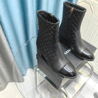 CC Short Boots Black Quilted Calfskin And Lambskin