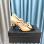 CC High Mary Janes Beige Bow Lambskin
