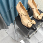 CC High Mary Janes Beige Bow Lambskin