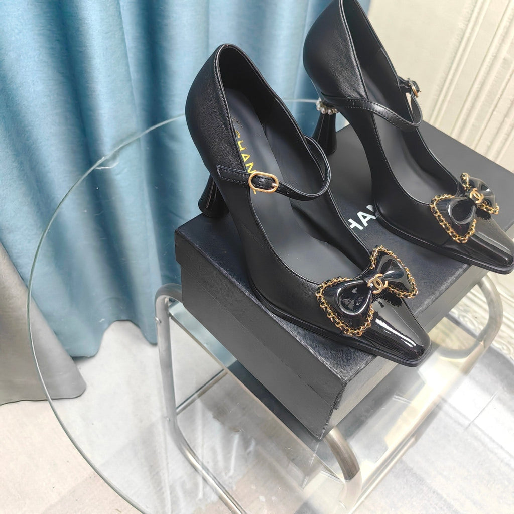 CC High Mary Janes Black Bow Lambskin