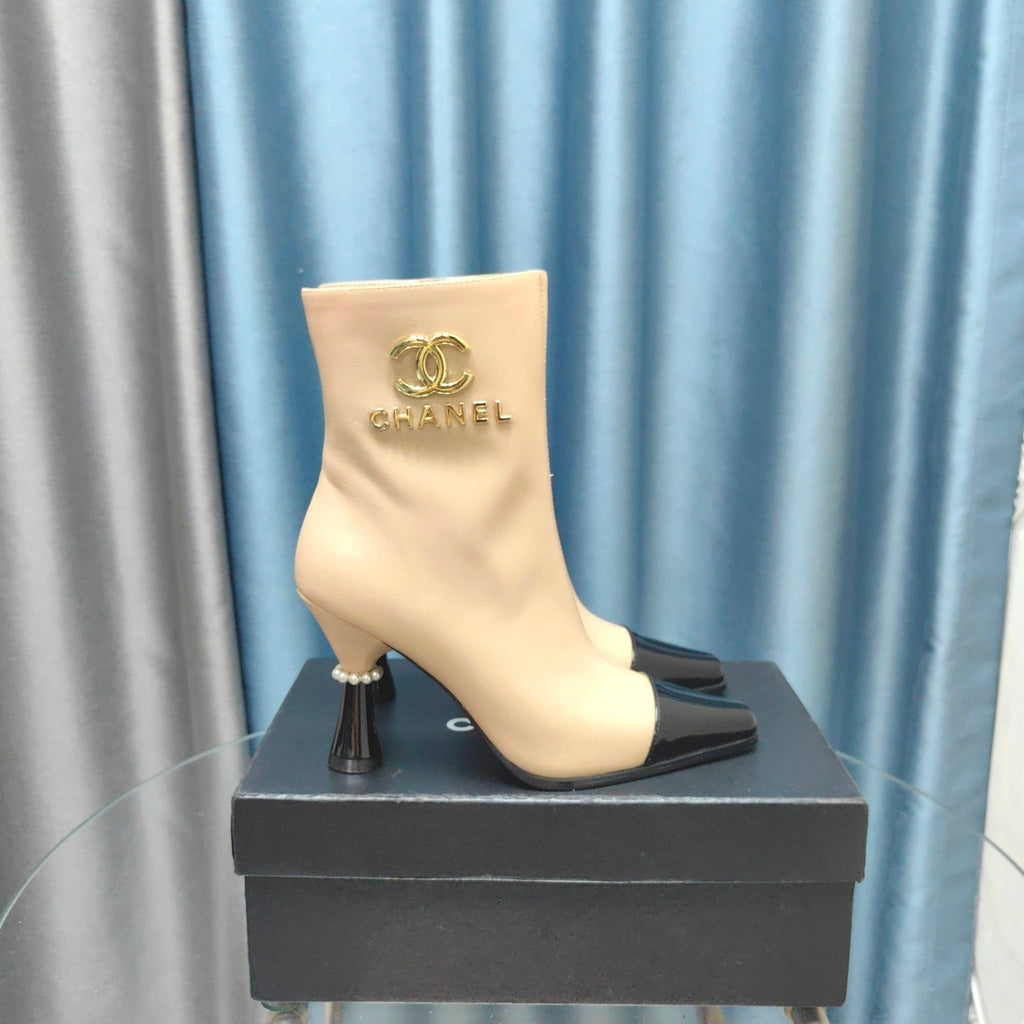 CC Ankle Boots Beige Cowhide And Lambskin